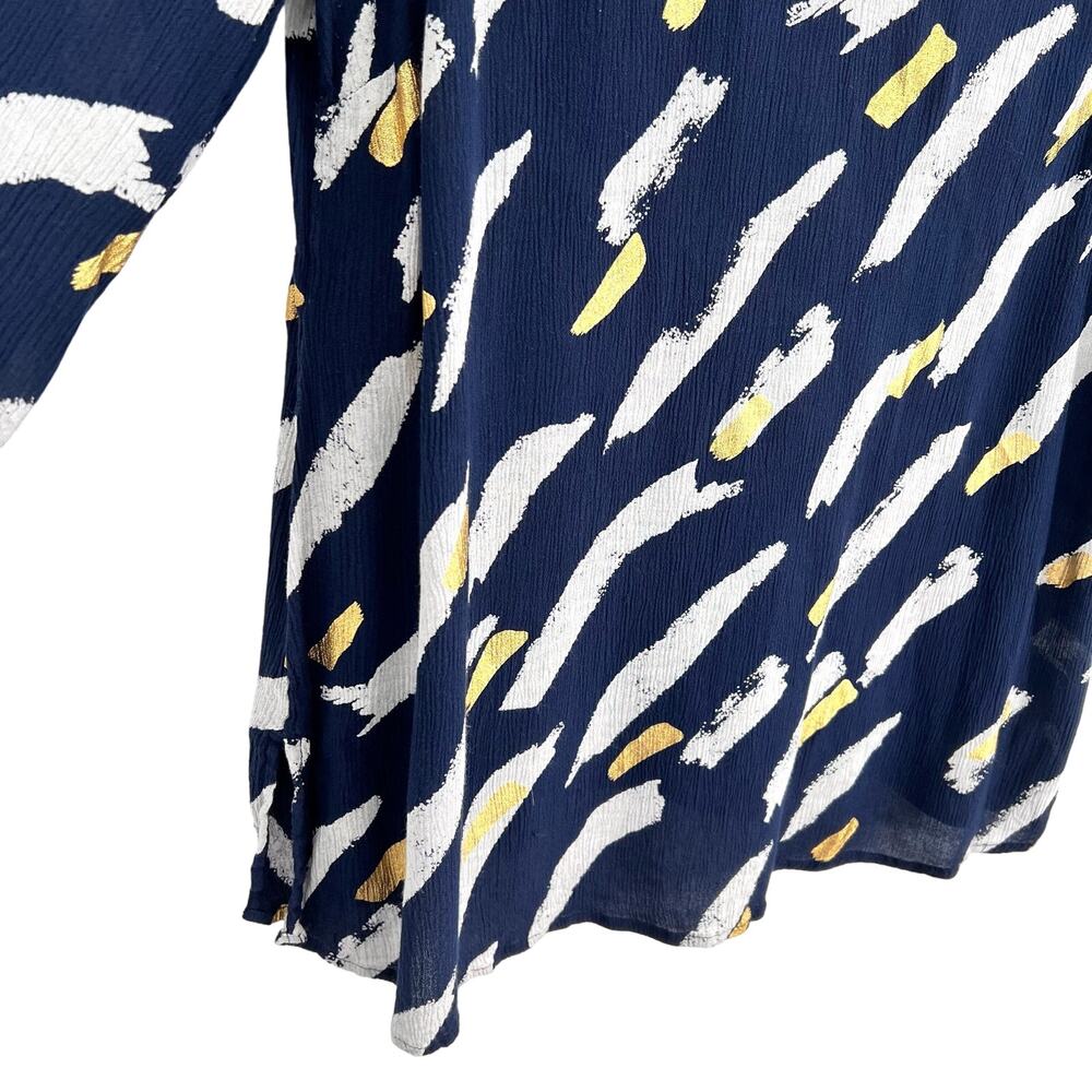 JM Collection Plus Size 2X Navy Blue Metallic Gold Lightweight Blouse Shirt Top - Picture 6 of 8